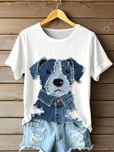 Damen niedliches Hunde-Jeans-Patchwork-Kunst-T-Shirt